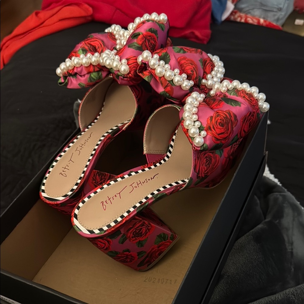 Betsey Johnson Mely Platform Red Pearl Embellished Heels